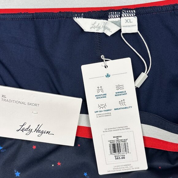 Lady Hagen Golf Skort Womens Sz XL UPF 50 Patriotic Stars Pull On Skirt NWT - Picture 3 of 13